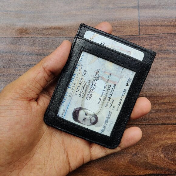 Genuine Leather Money Clip, Slim Card Holder with Magnetic Clip - Picture 2 of 6